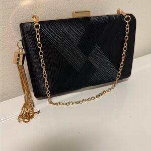 Elegant Black Clutch with Gold Chain
